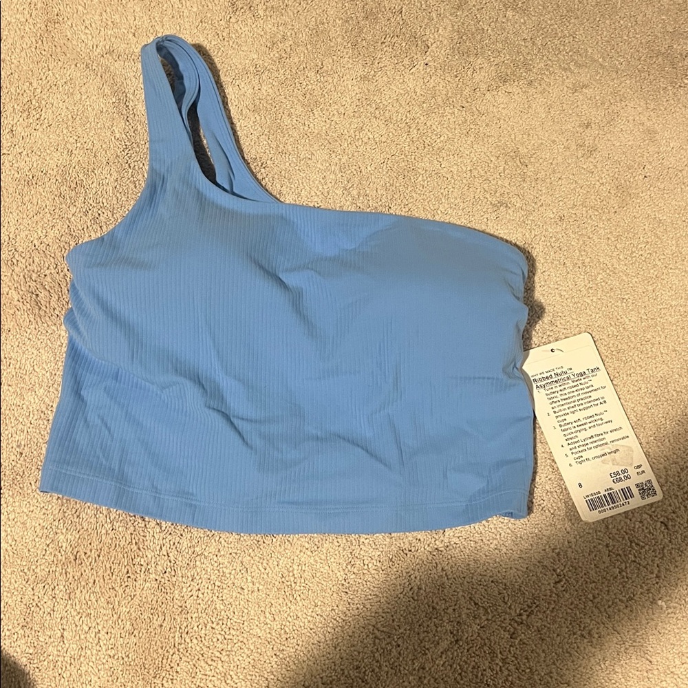 NWT size 8 aero blue lululemon ribbed nulu asymmetrical yoga tank - Picture 3 of 7